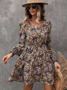 SHEIN LUNE Đầm Dải chun Họa tiết hoa Boho - Nhiều màu - Xem 1
