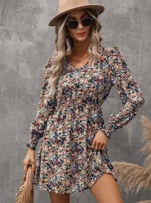 SHEIN LUNE Đầm Dải chun Họa tiết hoa Boho - Nhiều màu - Xem 3