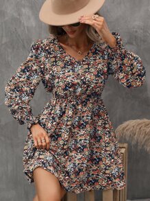 SHEIN LUNE Đầm Dải chun Họa tiết hoa Boho - Nhiều màu - Xem 5