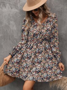 SHEIN LUNE Đầm Dải chun Họa tiết hoa Boho - Nhiều màu - Xem 6