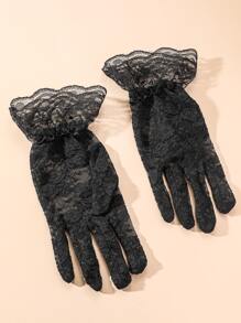 Elegant 1pair Women's Gray Lace Wedding Bridal Short Gloves - Black - View 3