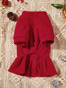 1件絨毛寵物裝,適用於狗和貓的秋冬季 - 紅色 - 查看 5