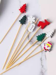 10 件装圣诞礼物树和圣诞老人设计随机水果叉 - 彩色 - 查看 1