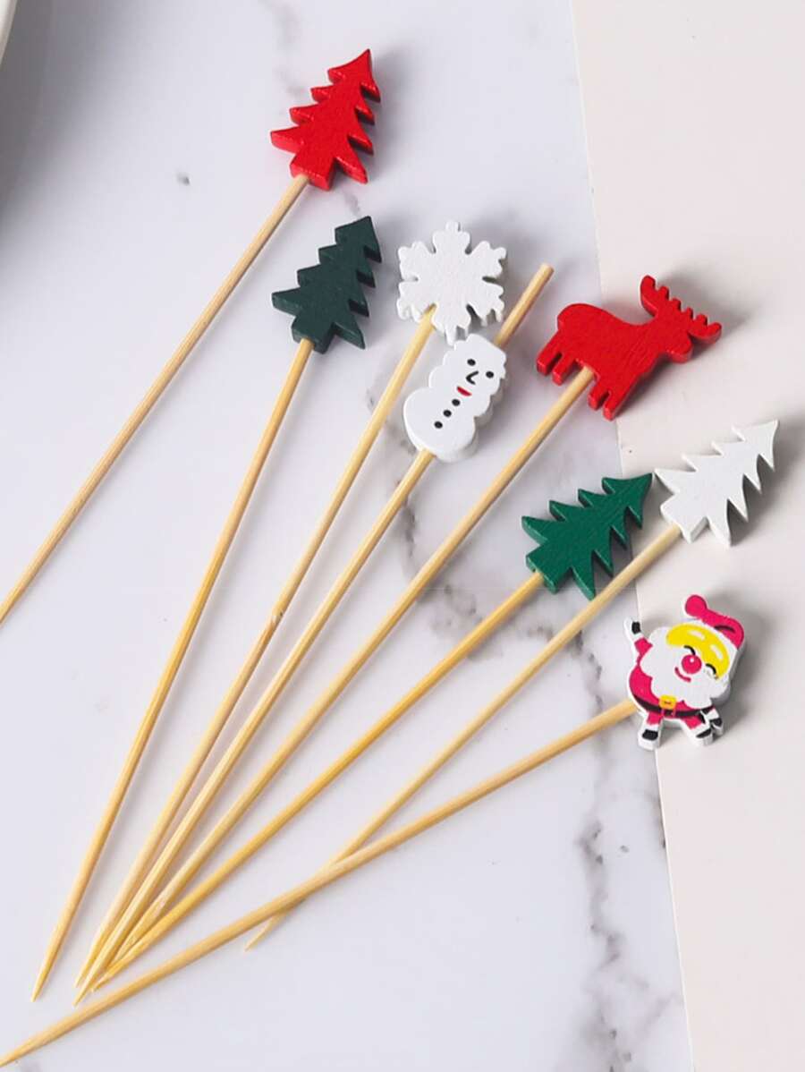 10 件装圣诞礼物树和圣诞老人设计随机水果叉 - 彩色 - 查看 1