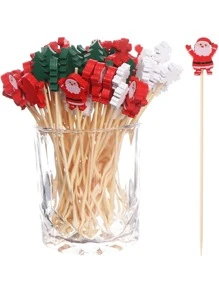10 件装圣诞礼物树和圣诞老人设计随机水果叉 - 彩色 - 查看 6