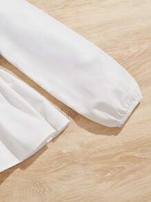 SHEIN Niñas Camisa 2 en 1 con estampado de cuadros bajo con fruncido - Blanco y Negro - Ver 3