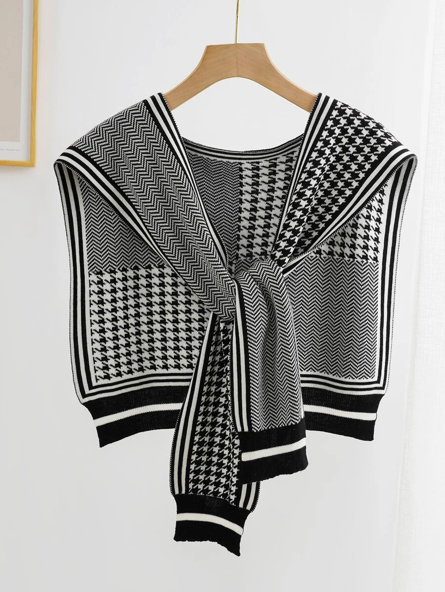 Cổ áo kiểu Houndstooth Dickey - Đen và trắng - Xem 1