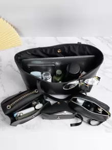 Impermeabile, leggera, business casual, set di borse a spalla con decorazione a sciarpa sottile in metallo e grande capacità da 4 pezzi, la migliore borsa da lavoro per donne, ragazze adolescenti, studenti universitari, principianti e impiegati, perfetta per ufficio, università, lavoro, affari, spostamenti