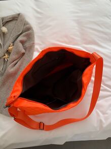 Neon Orange Quilted Hobo Bag - Burnt Orange - View 4