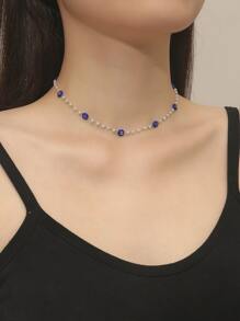 Collier mauvais œil & à fausse perle