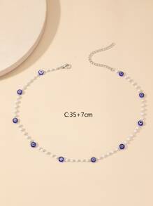 Collier mauvais œil & à fausse perle