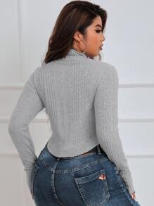 Calvaya Plus Cut Out Mock Neck Tee - Light Grey - View 2