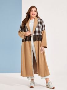 Mulvari Plus Plaid Print Fringe Trim Overcoat - Multicolor - View 3