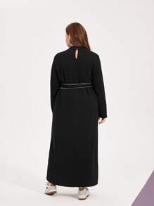Mulvari 大碼拼接滾邊繫腰帶連衣裙 - 黑色 - 查看 2