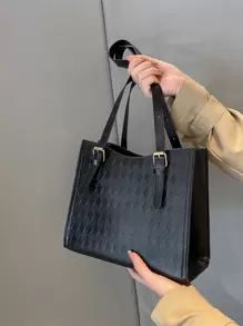 Plaid Embossed Hobo Bag - Black - View 2