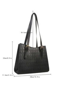 Plaid Embossed Hobo Bag - Black - View 3