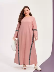 Mulvari Plus Letter Tape Panel Tee Dress - Dusty Pink - View 1