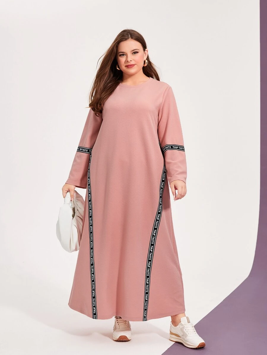 Mulvari Plus Letter Tape Panel Tee Dress - Dusty Pink - View 1