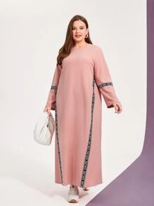 Mulvari Plus Letter Tape Panel Tee Dress - Dusty Pink - View 3