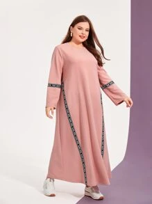 Mulvari Plus Letter Tape Panel Tee Dress - Dusty Pink - View 4