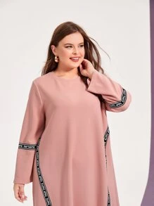 Mulvari Plus Letter Tape Panel Tee Dress - Dusty Pink - View 5
