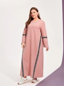 Mulvari Plus Letter Tape Panel Tee Dress - Dusty Pink - View 6