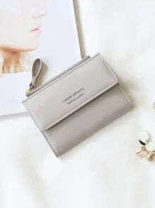 CHARM INFINITE Letter Graphic Pocket Wallet Small ID Window Bi-Fold Women Wallet Mini Thin Lightweight Multi Layer Cash Credit Card Portable Minimalist Fashion Modern Business Anniversary On Valentine Day For Birthday Gift Gift Couple Female Lady Girls Women Gift Gift Bag Present Business Casual For Women Wallet Purse Wallet Small Wallet - Light Grey - View 2
