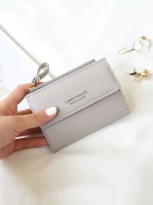 CHARM INFINITE Letter Graphic Pocket Wallet Small ID Window Bi-Fold Women Wallet Mini Thin Lightweight Multi Layer Cash Credit Card Portable Minimalist Fashion Modern Business Anniversary On Valentine Day For Birthday Gift Gift Couple Female Lady Girls Women Gift Gift Bag Present Business Casual For Women Wallet Purse Wallet Small Wallet - Light Grey - View 4