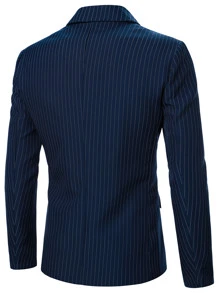 Manfinity Mode Men Double Breasted Striped Blazer & Suit Trousers - Navy Blue - View 3
