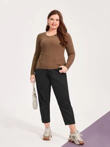 Mulvari 大碼紐扣細節條紋針織套頭毛衣 - 咖啡棕 - 查看 3