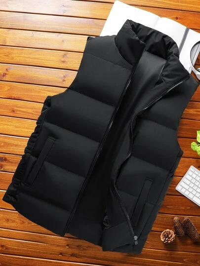 Manfinity Homme Men's Hooded Zipper Winter Coat Vest , Fall Winter