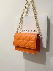 Túi đeo vai nữ, túi dây xích, túi vuông nhỏ, túi chần bông, túi mini nhẹ, phù hợp cho đi làm, dạo phố, phối đồ hàng ngày, hẹn hò, công sở, học sinh và các dịp khác. - Màu Cam cháy - Xem 1