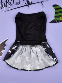 1pc New Pumpkin Ghost Spider Bone Witch Bat Halloween Vest Dress For Large Dogs And Cats - Multicolor - View 5