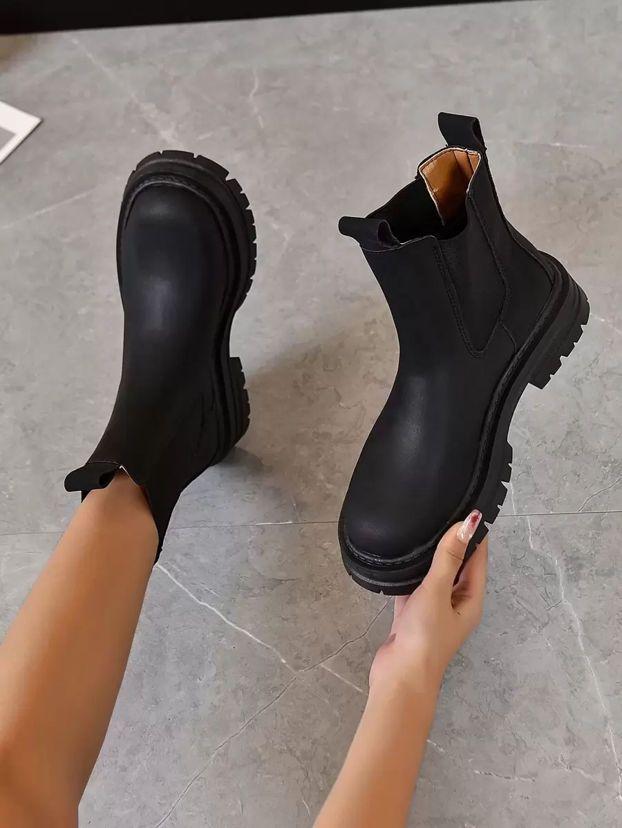 Ladies' Black Equestrian Boots & Western Style Black Elastic Zipper Back Chelsea Boots For Women - Black - View 1