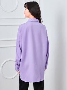 SHEIN Unity Solid Drop Shoulder Button Up Oversized Shirt - Lilac Purple - View 2