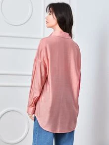 SHEIN ChicEase Drop Shoulder Two Tone Blouse - Pink - View 2