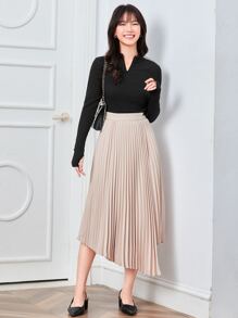 SHEIN EZwear Trang phục mùa hè Áo thun hở ngón cái khóa kéo phía trước - màu đen - Xem 4