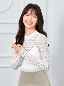 Modelyn Áo nữ Sò điệp màu trơn Thanh lịch - trắng - Xem 1