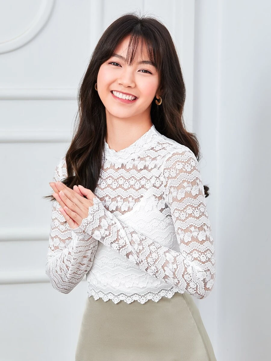 Modelyn Áo nữ Sò điệp màu trơn Thanh lịch - trắng - Xem 1