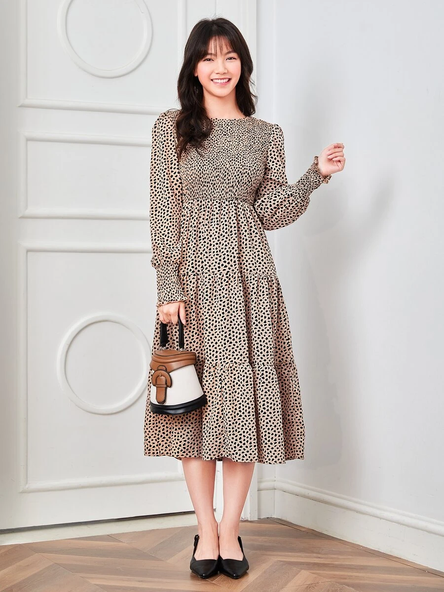SHEIN Clasi Đầm Viên lá sen Dải chun Tất cả trên in Giải trí - Nhiều màu - Xem 1