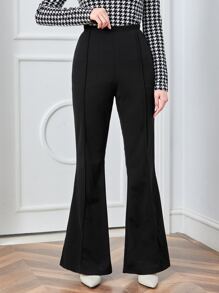 SHEIN EZwear Black High Waist Flare Leg Pants - Black - View 1