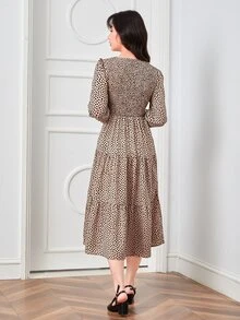 SHEIN Clasi Đầm Viên lá sen Dải chun Tất cả trên in Giải trí - Nhiều màu - Xem 2