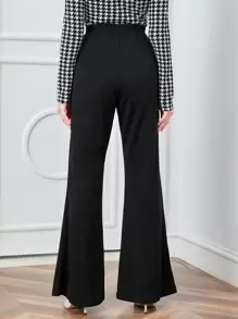 SHEIN EZwear Black High Waist Flare Leg Pants - Black - View 2