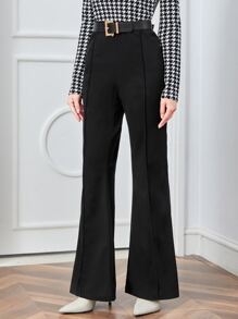 SHEIN EZwear Black High Waist Flare Leg Pants - Black - View 3