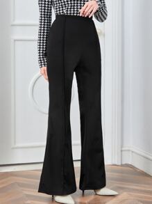 SHEIN EZwear Black High Waist Flare Leg Pants - Black - View 4