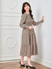 SHEIN Clasi Đầm Viên lá sen Dải chun Tất cả trên in Giải trí - Nhiều màu - Xem 4