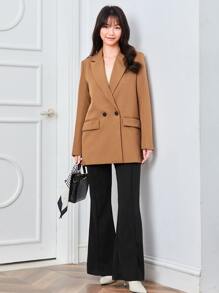 GENKIRA Casual Solid Double Breasted Lapel Neck Blazer  Fall Cloth For Women - Camel - View 3