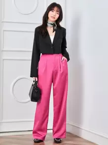 EMERY ROSE Solid Lapel Crop Blazer Fall Cloth For Women - Black - View 4