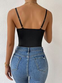 Hook And Eye Lace Cami Bodysuit - Black - View 2