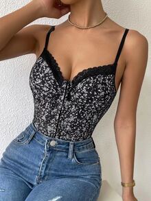 Hook And Eye Lace Cami Bodysuit - Black - View 3